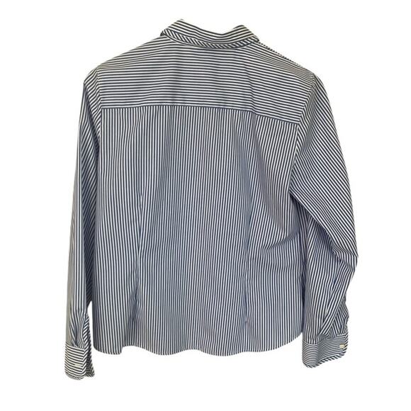 Foxcroft Blue and White Striped Wrinkle Free Button Up Shirt - Size 8 - Picture 3 of 4